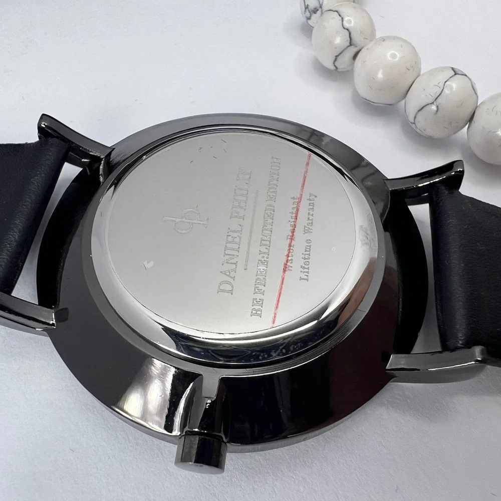 Daniel Philip Black Quartz Watch Mens Leather Band Howlite Bracelet Gift Set